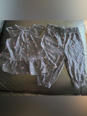 George Girls Charcoal Gray Cherry Print Matching Set